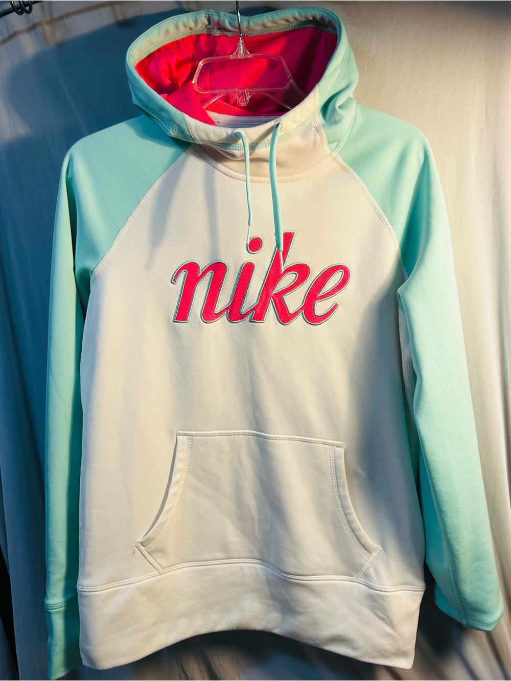 Nike Colorblock Hoodie in Mint, White & Hot Pink